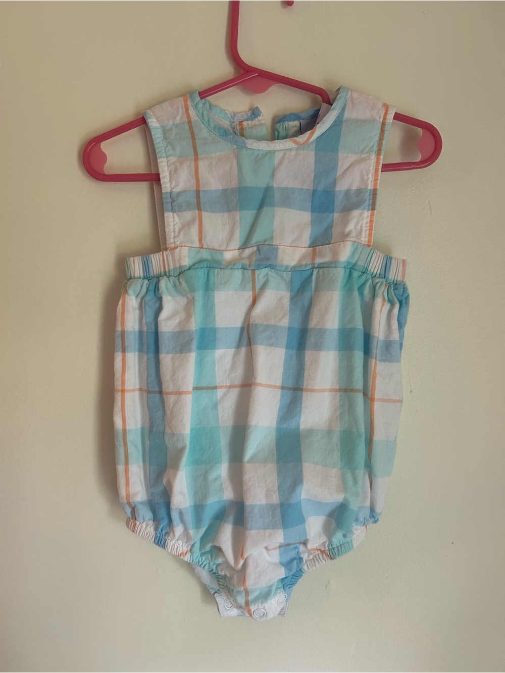 Plaid Bubble Romper in Light Blue and White